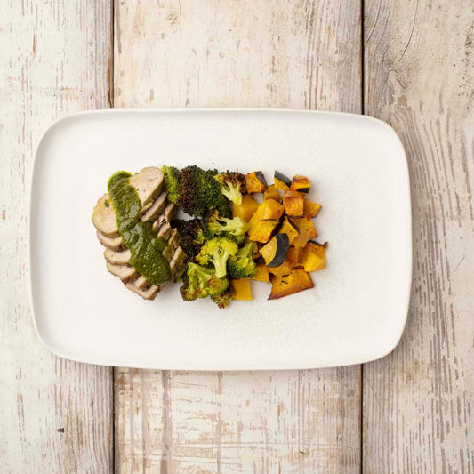 Pepita Pesto Pork Tenderloin with Pumpkin and Broccoli - Pete's Real Food