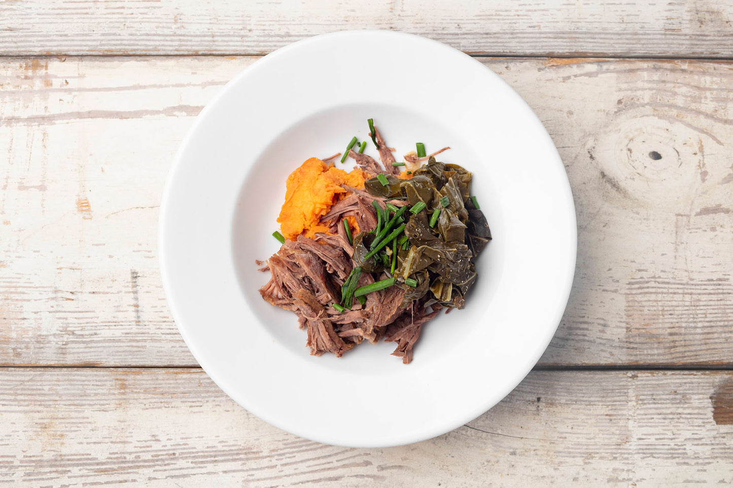Braised Short Ribs with Collard Greens and Sweet Potato Mash