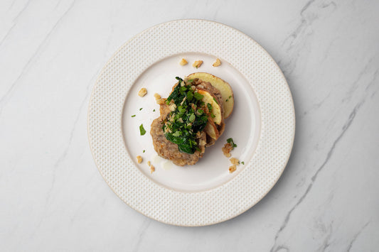 Mediterranean Turkey Burger with Olives, Garlic Spinach and Sweet Potato Wedges
