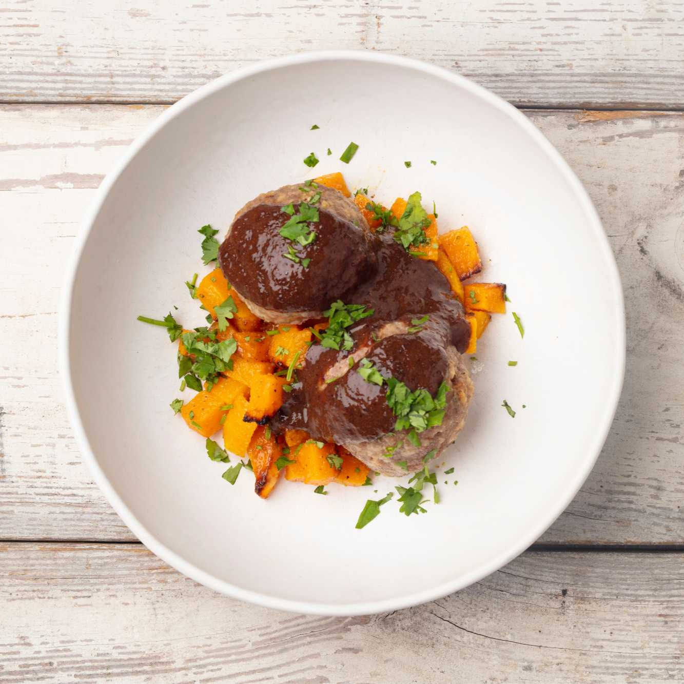 Pork and Bacon Meatballs with Currant Sauce and Roasted Butternut Squash - Pete's Real Food