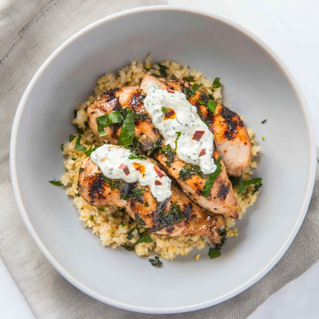 Chicken Souvlaki with Cauliflower Rice and Tzatziki Sauce - Pete's Real Food
